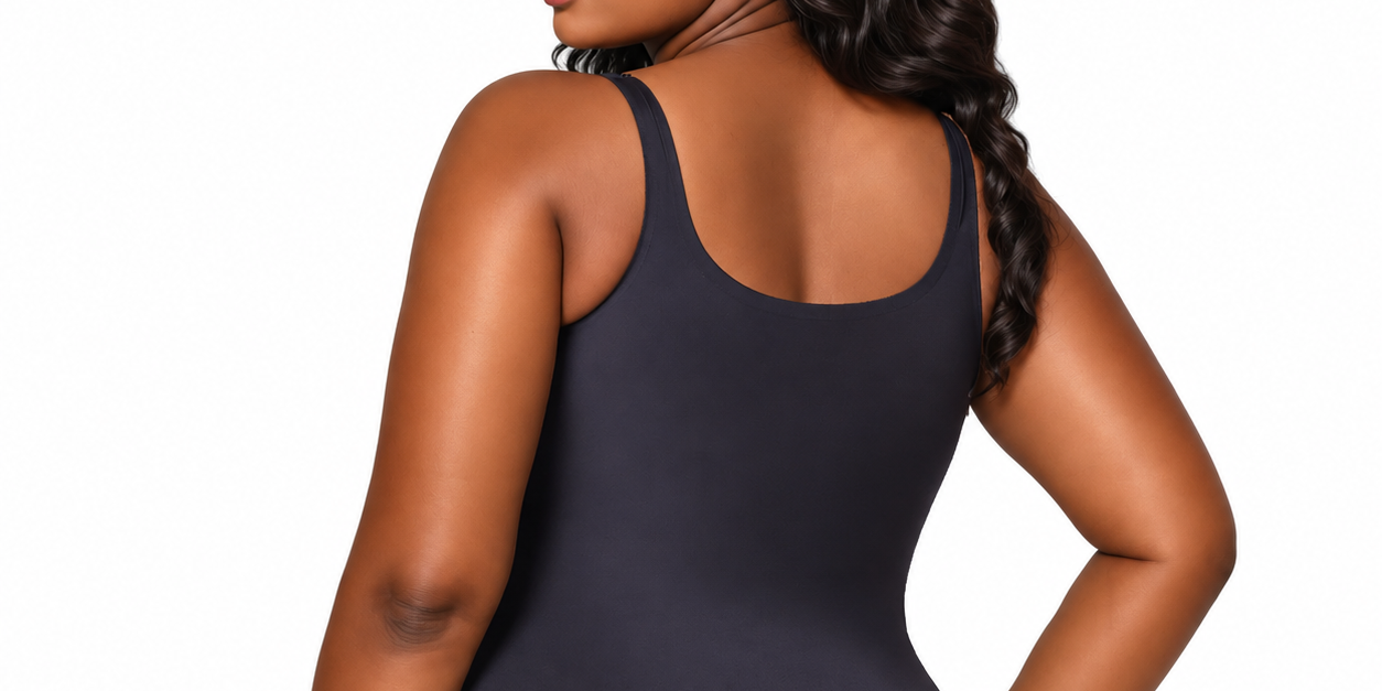 a woman in a black tank top