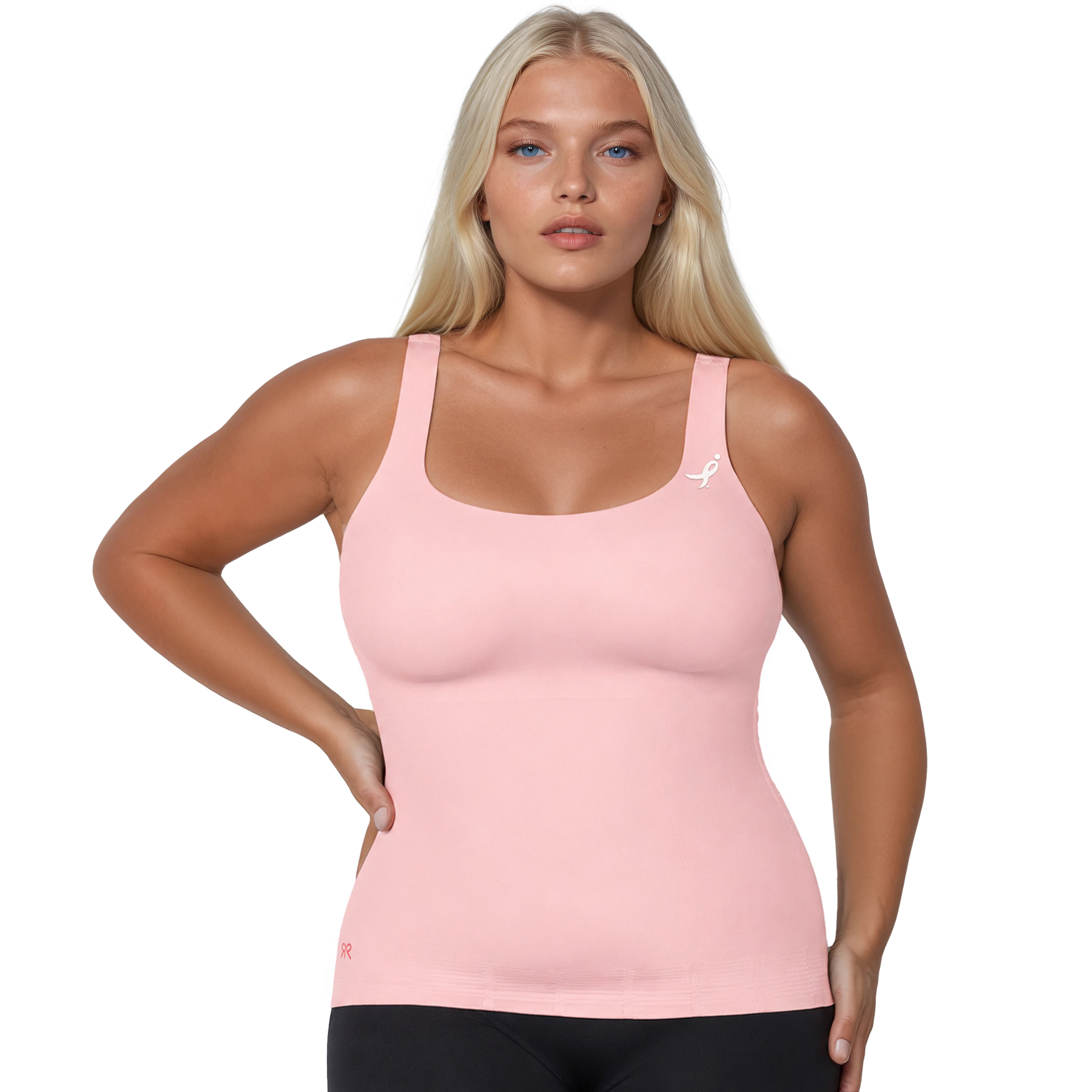 a woman in a pink tank top
