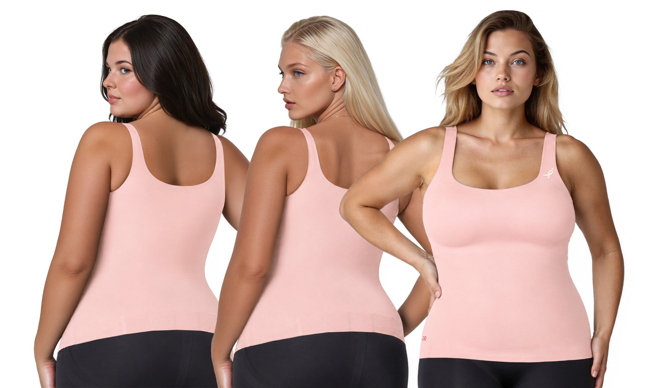 a group of women in pink tank tops